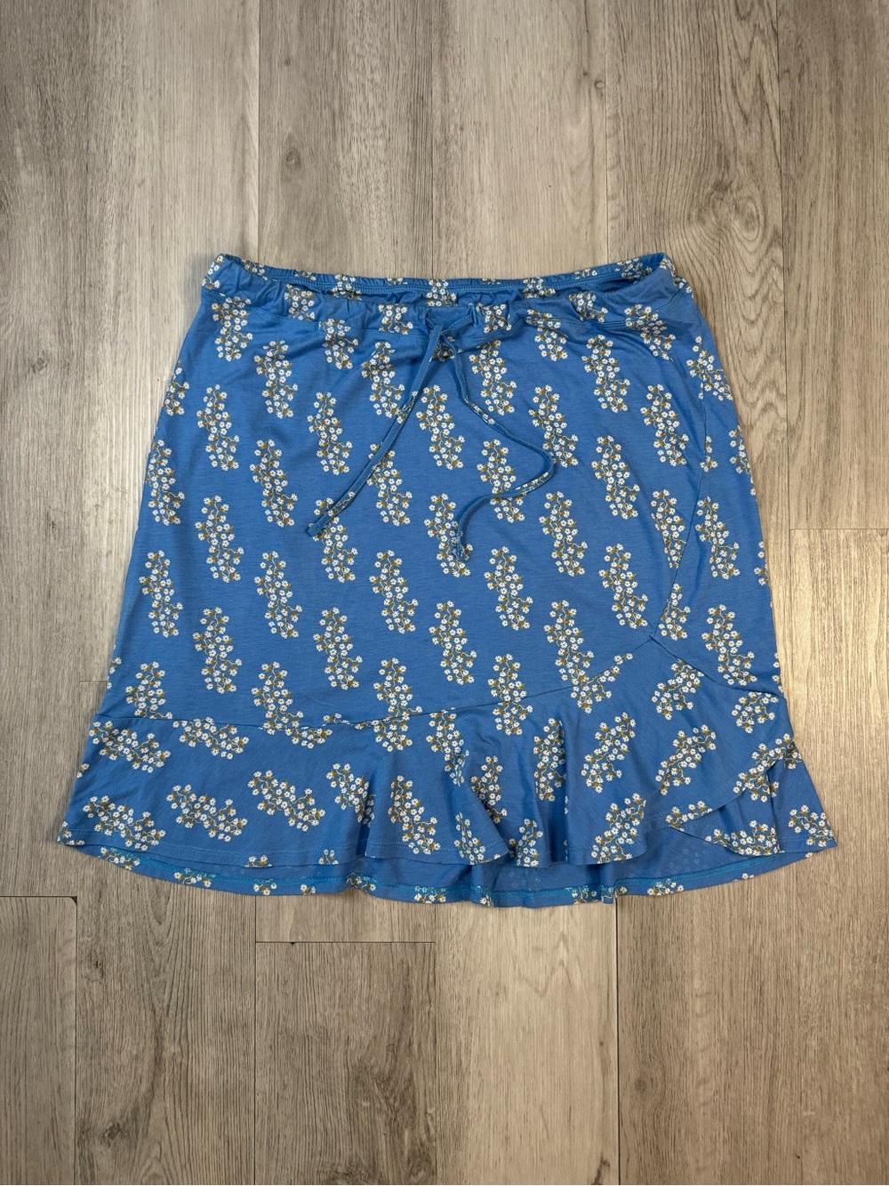 Patagonia Women’s Blue Floral Drawstring A-Line Knit Knee Skirt Organic L